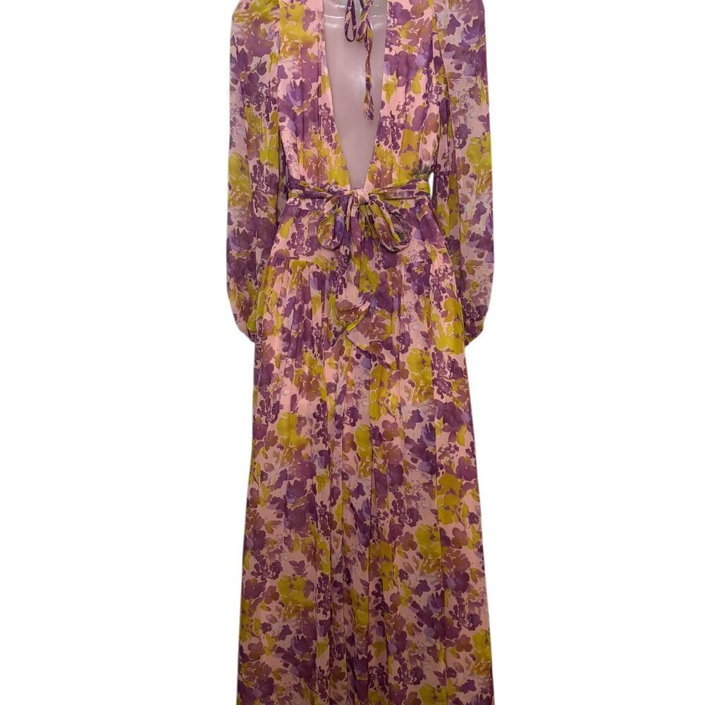 LDT Floral Goddess Open Back Maxi Gown Pink Purple Size 0 - Picture 3 of 11